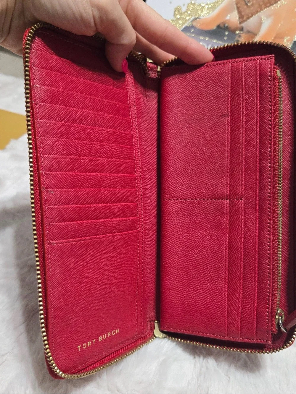 Tory Burch Red Zip Wristlet with Gold Logo